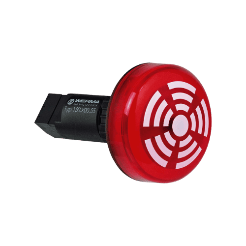 150.100.67 Đèn LED tích hợp còi buzzer lắp âm âm liên tục 115VAC màu đỏ WERMA